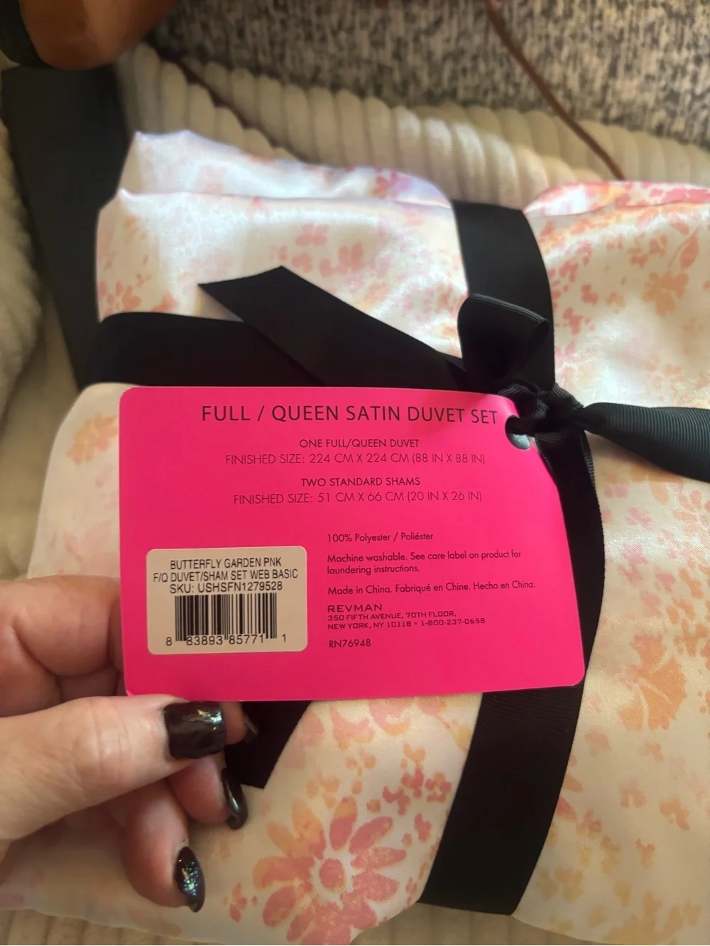 Betsey Johnson Pink and Black Floral Satin Duvet Set